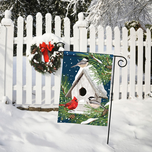 Birdhouse in Winter Garden Flag slide 