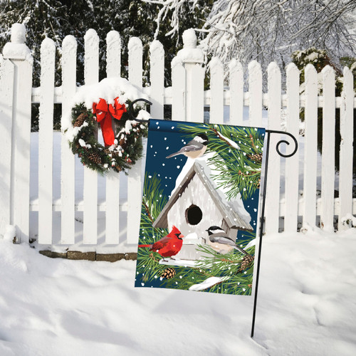 Birdhouse in Winter Garden Flag slide 