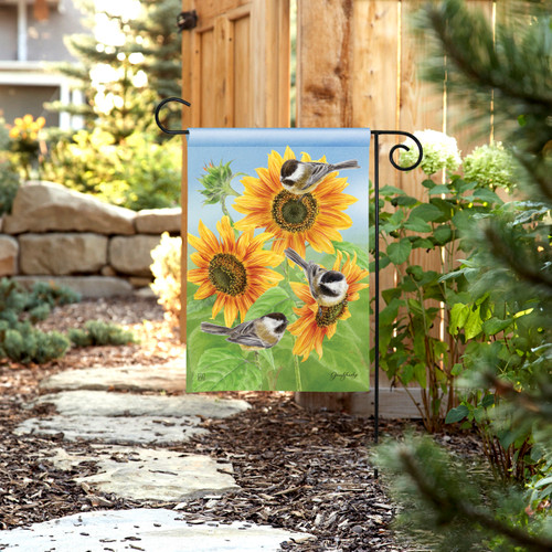 Sunflowers and Chickadees Garden Flag slide 