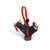 Black bear figurine sitting on wooden swing holding red string