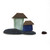 Two black pebbles with blue/green pebble houses on top