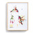 colorful watercolor painting of two hummingbirds on white background in thin white frame