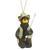Black bear figurine ornament with light green fisherman's jacket and pole