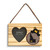 A rectangular wood hanging ornament with a 2x2 inch heart shaped photo opening next to an image of a black bear peeking over a wood stump with Idaho on it.