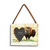 A rectangular wood hanging frame with a heart shaped 2 inch photo opening next to a watercolor image of a standing buffalo, displayed angled to the left.