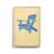 A graphic art image of a blue Adirondack chair on a yellow background, in a light wood frame.