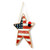 A star shaped wood door hanging decoration that looks like an American Flag and says "Brave & Free", displayed angled to the left.