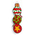 The reverse side of an aluminum door hanger with three round Christmas ornaments stacked up in different geometric designs using red, white and green.