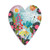 A heart shaped 100 piece puzzle of colorful drawn flowers on a blue background that says "Friendship Starts in Loving Hearts".