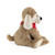 Right profile view of a brown and cream sitting plush dog with a red neckerchief that says "Bingo". He has a button on his foot that will play music.
