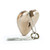 Back view showing the key supporting a heart shaped sculpture with a gold key and silver tassel featuring artwork created by ArtLifting artist Cheryl Kinderknecht. The image is a gray background with black lines and circles and says "Be Still & Simply Be".