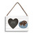 A rectangular hanging white wood frame ornament with a graphic image of a buffalo on a blue background and a 2x2 heart shaped opening for a photo.