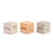 A set of three wood dice with messages about self care on each side that create different message when read together.