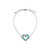 An adjustable silver chain bracelet with a heart shaped charm filled with small aqua stones.