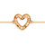 Detail view of the charm on an adjustable gold chain bracelet with a heart shaped charm filled with small cream stones.