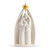 A cream ceramic figurine of the holy family standing under a gold star.