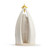 Back view of a cream ceramic figurine of the holy family standing under a gold star.