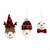 A set of three snowman face ornaments with different plaid accessories including a bowtie and stocking cap.