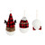 Back view of a set of three snowman face ornaments with different plaid accessories including a bowtie and stocking cap.