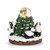 Right profile view of a musical snow globe with a black bear family in a Nativity scene among evergreens with a star in a glass ball at the top.