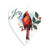 A heart shaped 100 piece puzzle of a red cardinal perched on a holly branch that says "Joy".