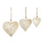 Three different sized heart shaped ornaments decorated with silver glitter and hung from brown twine hangers, displayed angled to the right.
