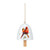 A white mini ceramic bell with a wood clapper. The bell has a watercolor image of a pair of cardinals on it.