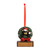 A hanging ornament with a black bear wearing a Santa hat poking through a green holiday wreath on a rectangular base that can be personalized.