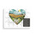A 24 piece postcard puzzle with a heart shaped graphic image of a hilly farmstead and pasture, displayed with a product sticker attached.