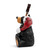 Left profile view of a grand figurine of a sitting black bear wearing a Santa hat and holding a sign that says "Happy Holidays". The sign is reversible and removable.