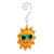 An orange sun glass ornament with sunglasses and a smile with a curved silver hanger, displayed angled to the right.