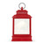Back view of a red lit musical lantern with the image of Pooh and Piglet sitting in the forest with the snow falling.