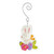 Back view of a white Easter bunny glass ornament with colorful flowers and eggs and a curved silver hanger.
