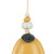 Detail view of the beads on a mini dark yellow and cream bell with the saying "find sunshine". There are beads and a metal token at the top of the bell.