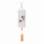 A white tubular ceramic wind chime with a wood chime. There is a watercolor hummingbird above a coneflower on the outside.
