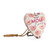 Heart shaped sculpture with a gold tassel and metal key attached. The heart has light pink flowers and says "Best Mom Ever", displayed angled to the right.