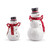 A set of two snowman figurines in different sizes. Each is wearing a red scarf, black top hat and has red berry twigs for arms, displayed angled to the right.