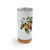 A white cork bottom tumbler with a watercolor image of an orange blossom.