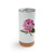 A white cork bottom tumbler with a watercolor image of a pink rose.