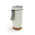 A white cork bottom tumbler with a clear plastic lid. The tumbler has a colorful confetti pattern, displayed with a product tag attached.