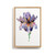 A light wood framed wall art of a watercolor purple iris.