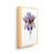 A light wood framed wall art of a watercolor purple iris, displayed angled to the right.