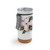 A white cork bottom tumbler with a watercolor image of a flowering American dogwood, displayed with a product tag attached.