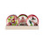 A light wood slot displayer box with an assortment of mini glass plates in a Christmas theme.
