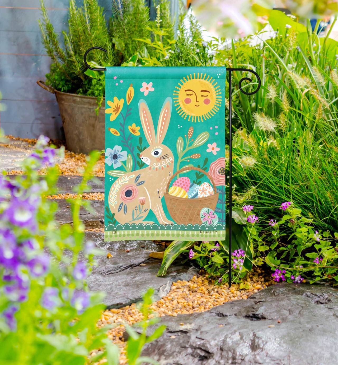 Folk Easter Bunny Garden Flag thumbnail