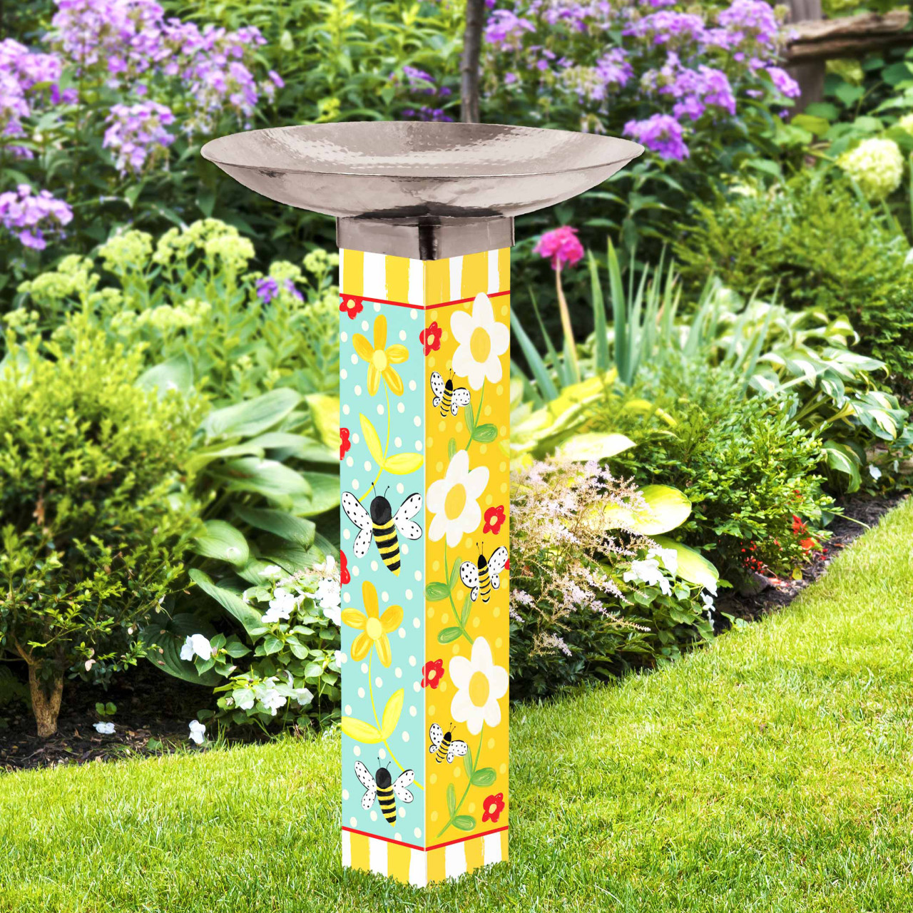 Bumbly Bee Bird Bath Art Pole w/ST9025 Stainless Steel Topper thumbnail