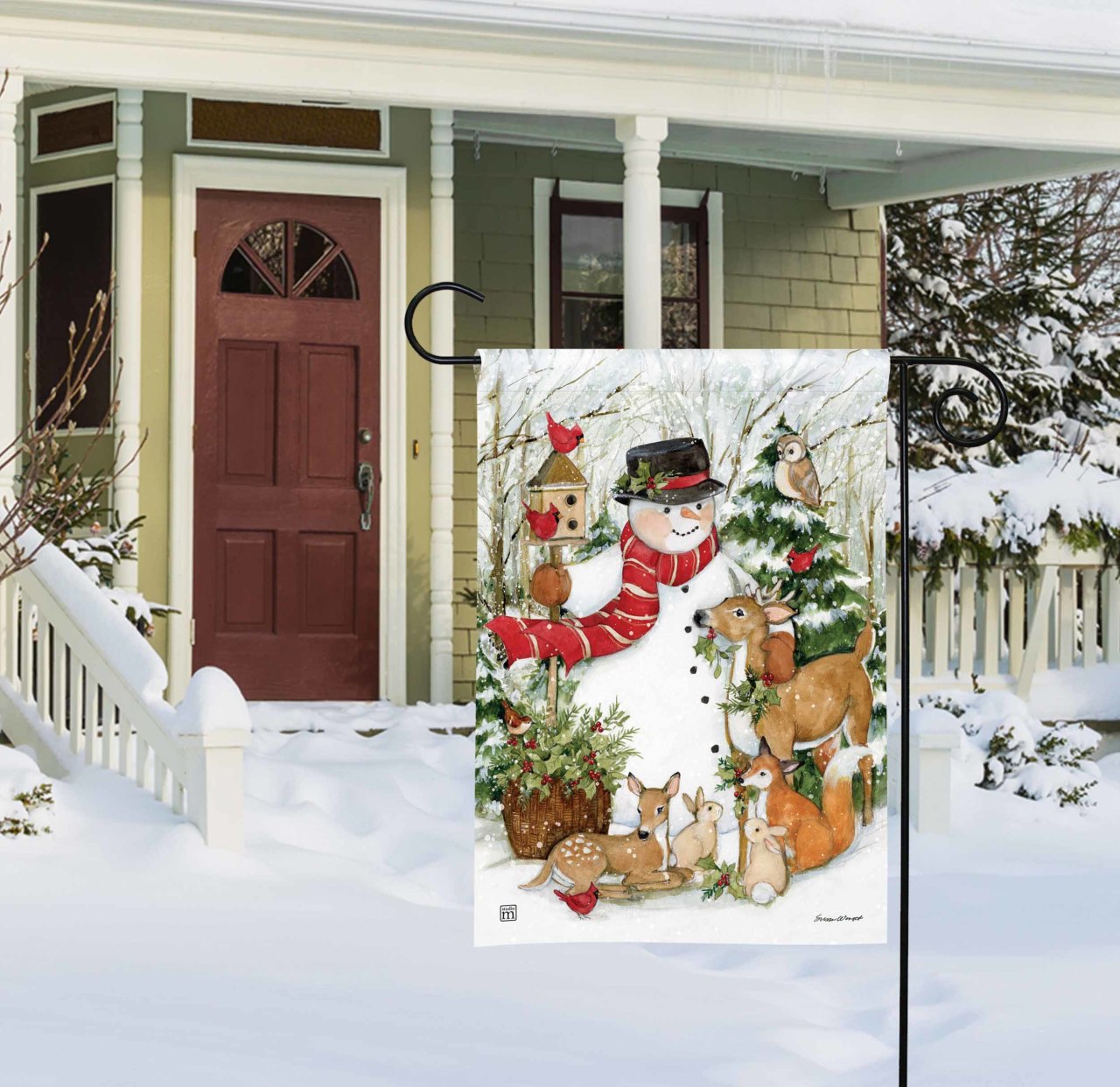 Woodland Snowman Garden Flag thumbnail