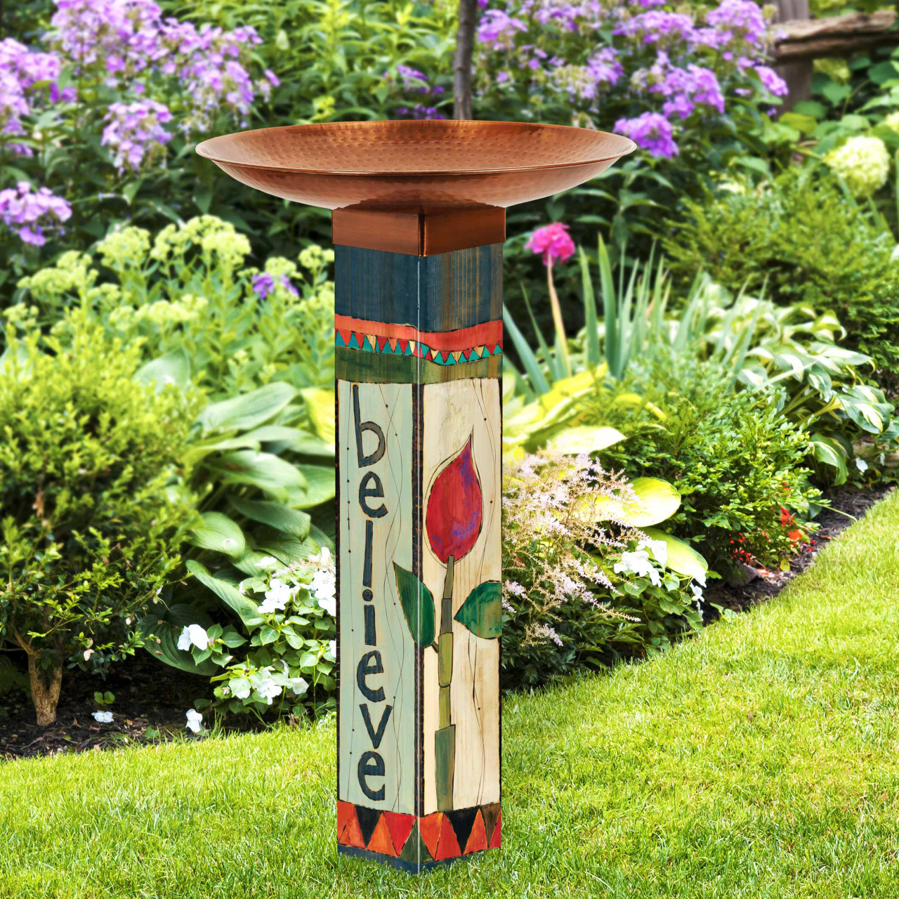 Believe Bird Bath Art Pole w/ST9021 Copper Topper thumbnail