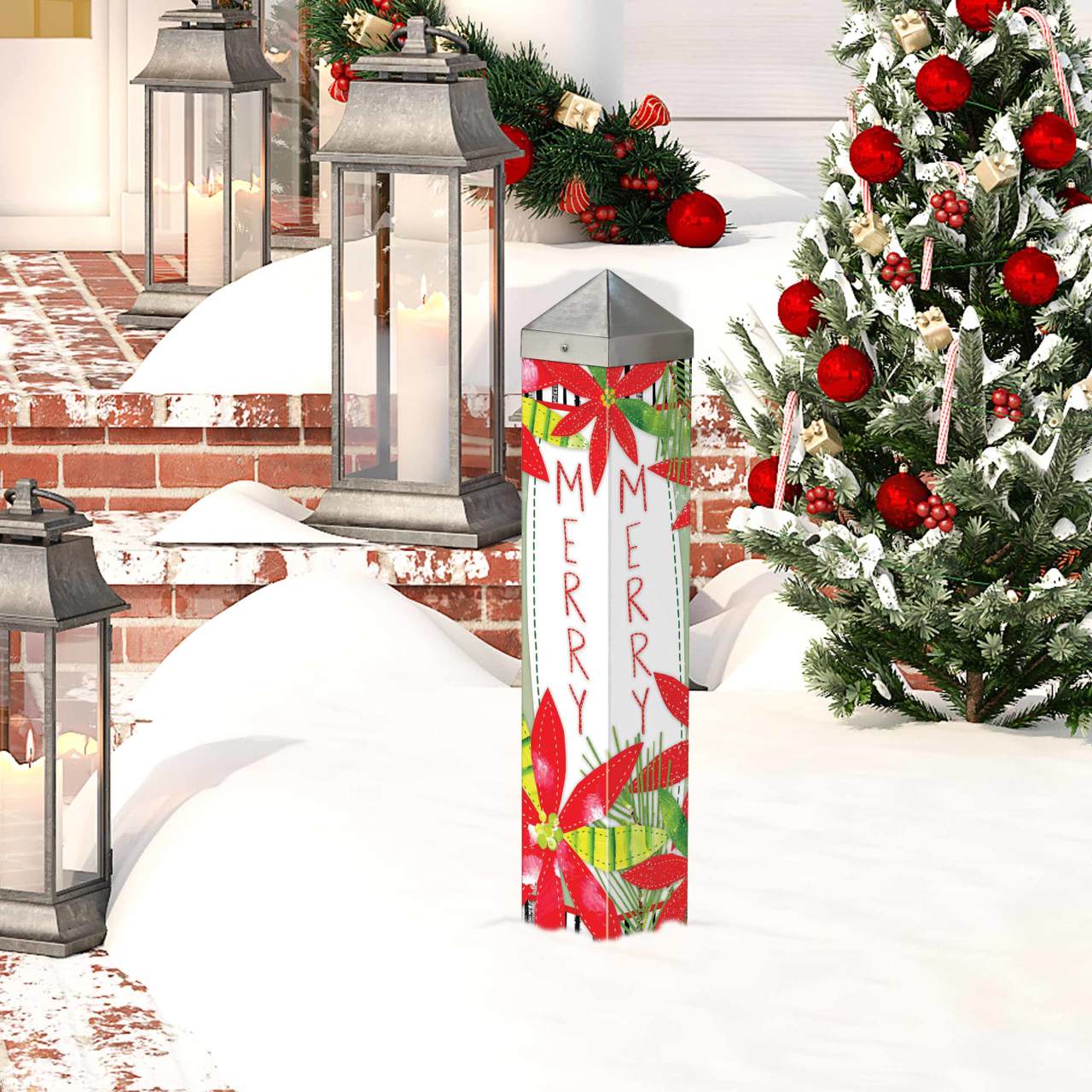 Holly Jolly Poinsettias 20" Art Pole thumbnail