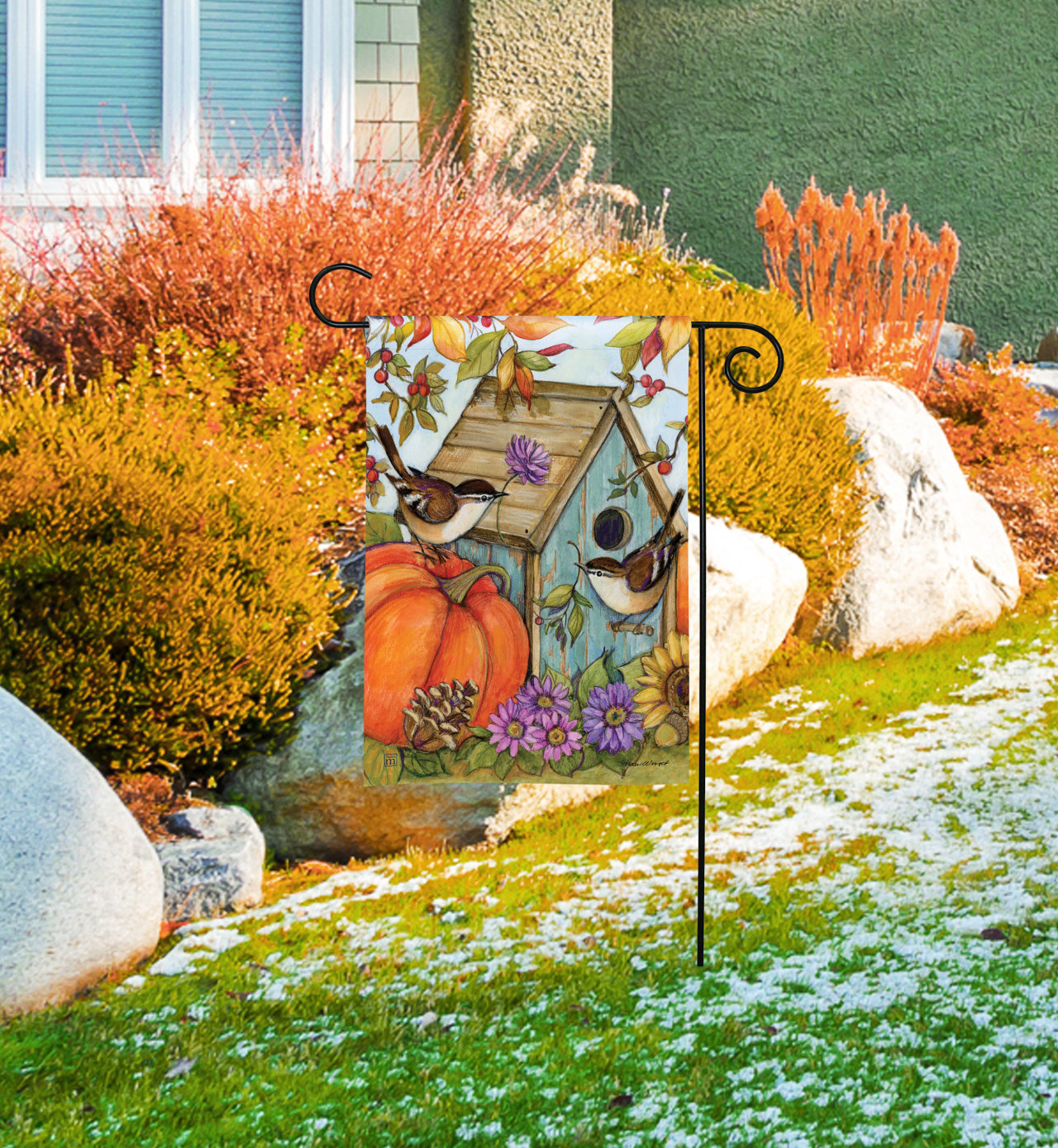Autumn Birdhouse Garden Flag thumbnail